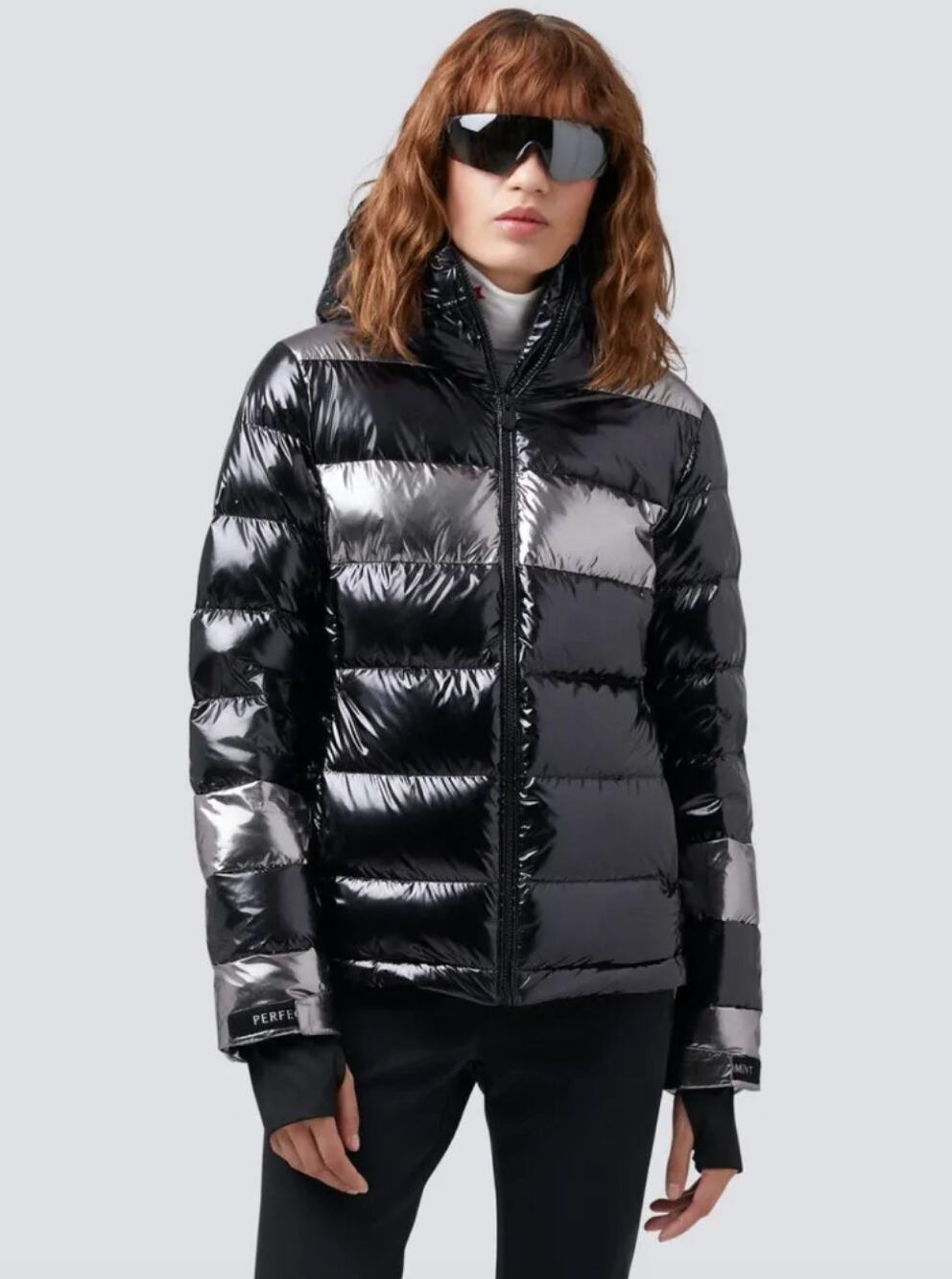 Perfect Moment Nwt Puffer Lily Star Metallic Shiny Black Silver Hooded Ski Sz XL